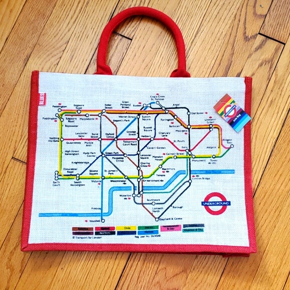 BLUES Handbags - jute London Underground printed tote bag